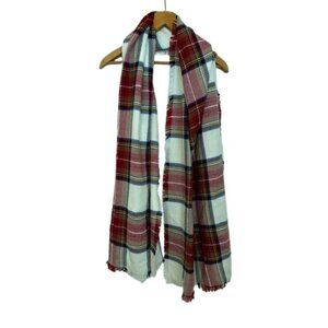 Merona Plaid Blanket Scarf Red Ivory Cozy Oversized